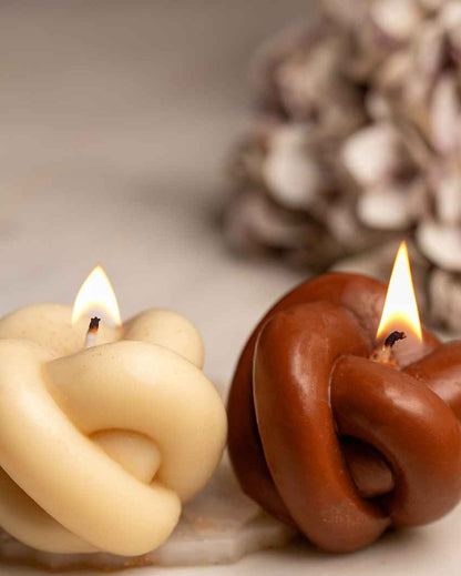 Modern Brown & White Knot Candles | Set of 2 | 2 inches