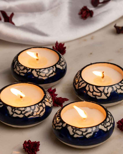 Elegant White Circular Ceramic Candles | Set of 4 | 2 inches