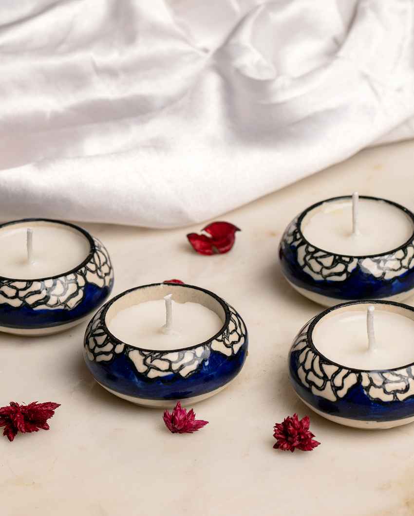 Elegant White Circular Ceramic Candles | Set of 4 | 2 inches