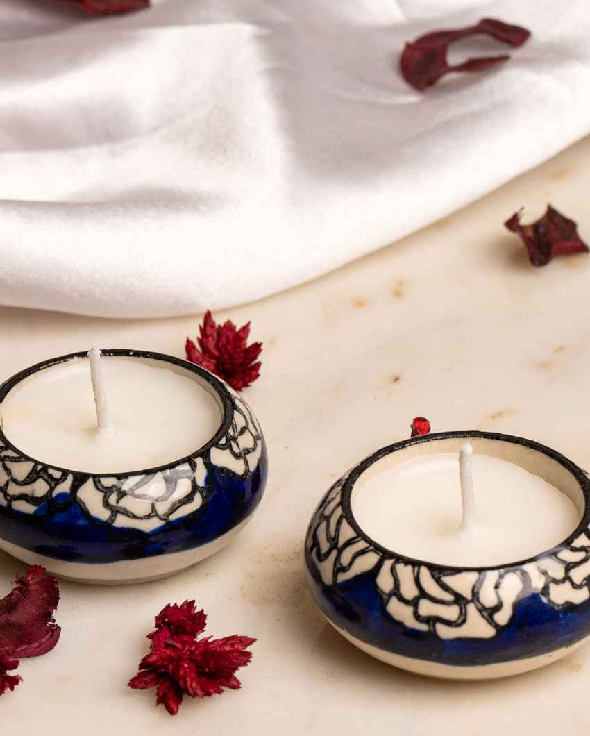 Stylish White Circular Ceramic Candles | Set of 2 | 2 inches