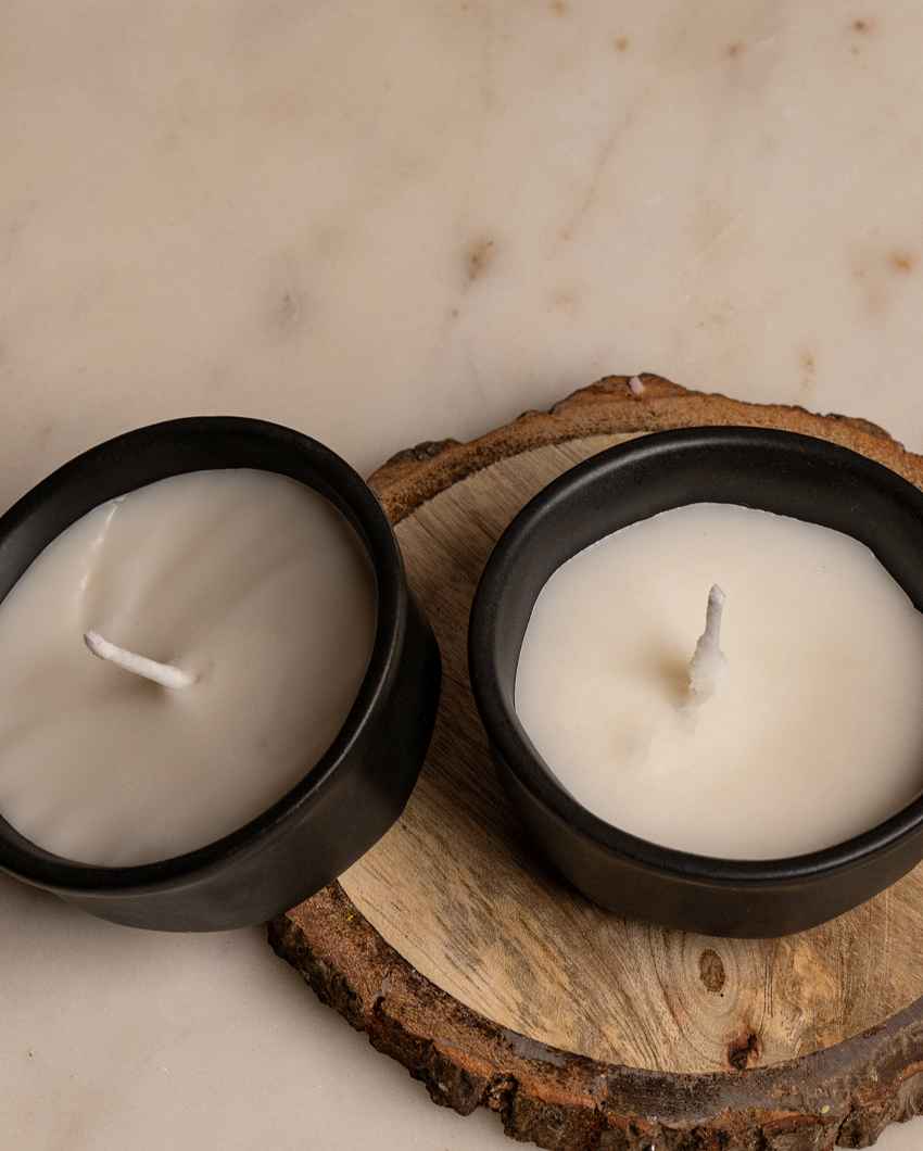 Chic White & Black Ceramic Candles | Set of 2 | 3 inches