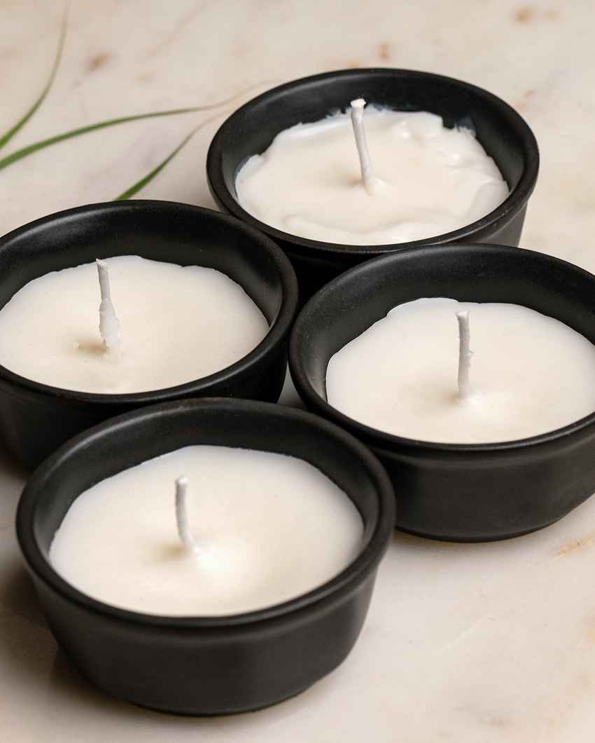 Contemporary White & Black Ceramic Candles | Set of 4 | 3 inches