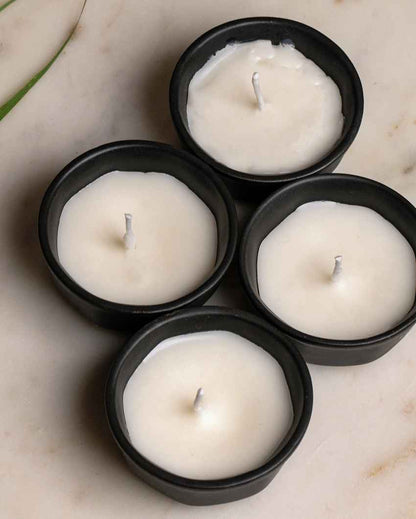 Contemporary White & Black Ceramic Candles | Set of 4 | 3 inches