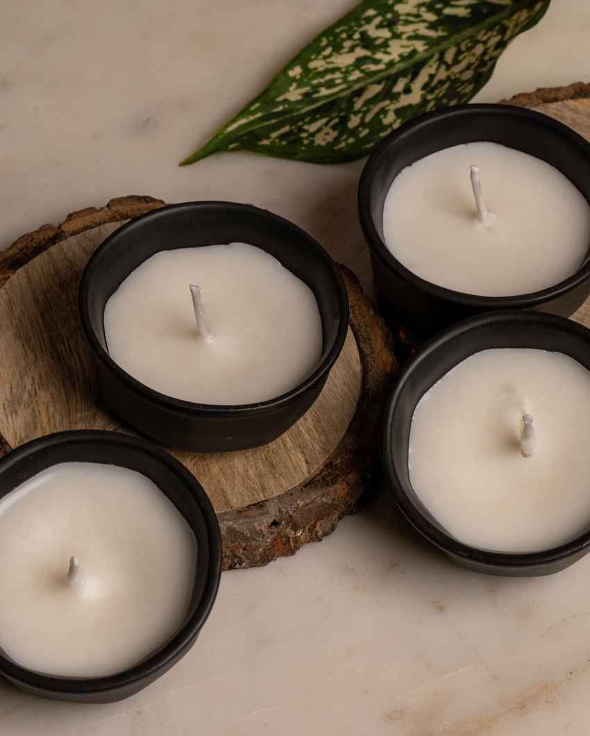 Contemporary White & Black Ceramic Candles | Set of 4 | 3 inches