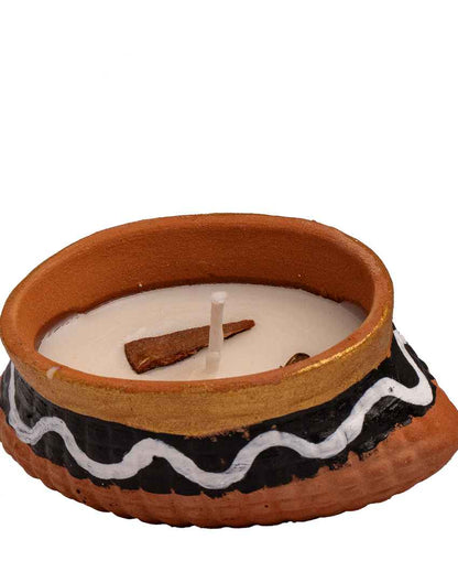 Unique Brown & White Boat Handpainted Terracotta Candles | Set of 4 | 2 inches