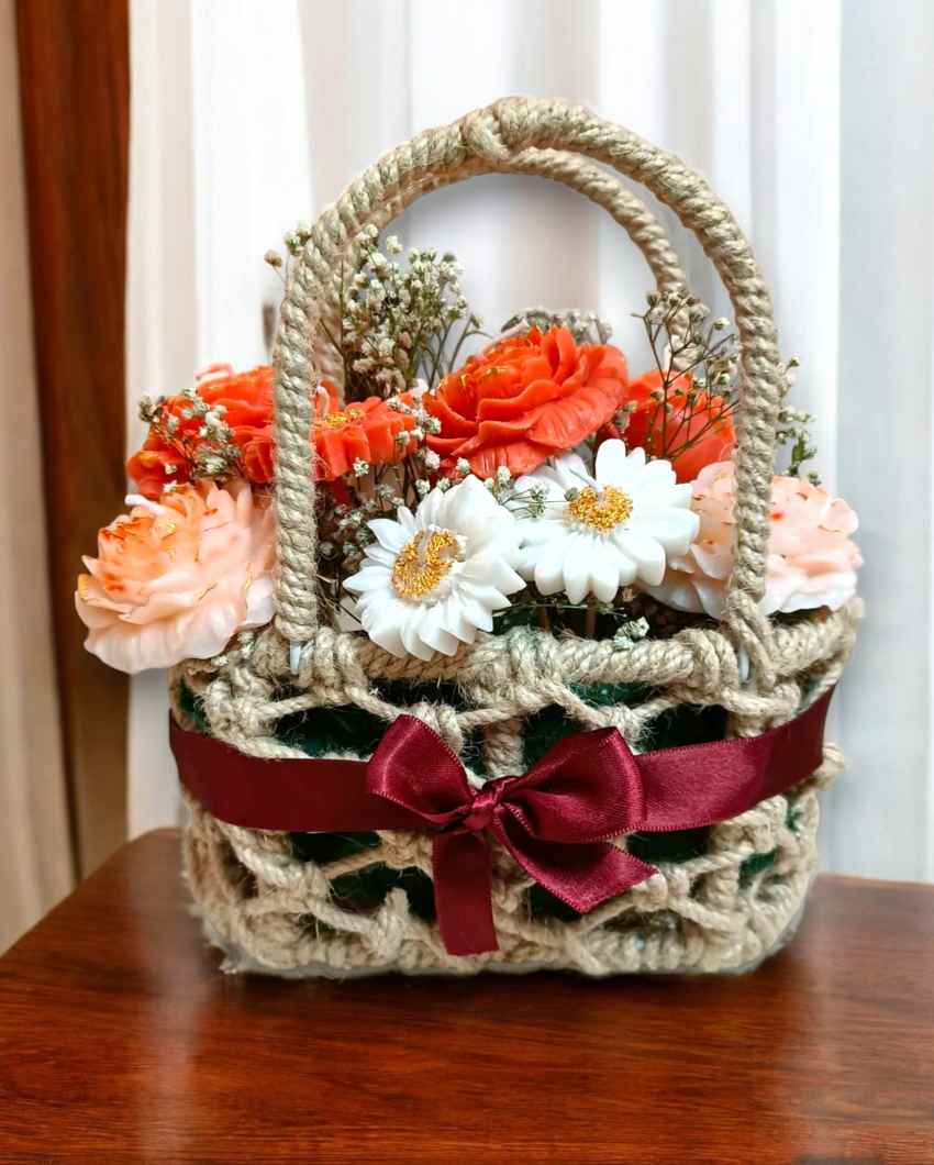 Romantic Red & White Scented Candles Basket Bouquet | Set of 9 | 9 x 6 x 8 inches