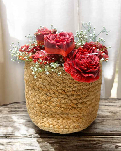 Rustic Red Scented Candles Jute Basket Bouquet | Set of 12 | 9 x 10 inches