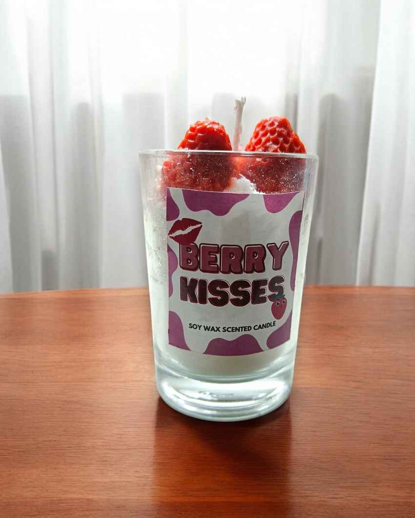 Delicious Red & White Berry Kiss Strawberry Candle | 2 x 4 inches