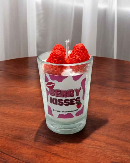 Delicious Red & White Berry Kiss Strawberry Candle | 2 x 4 inches