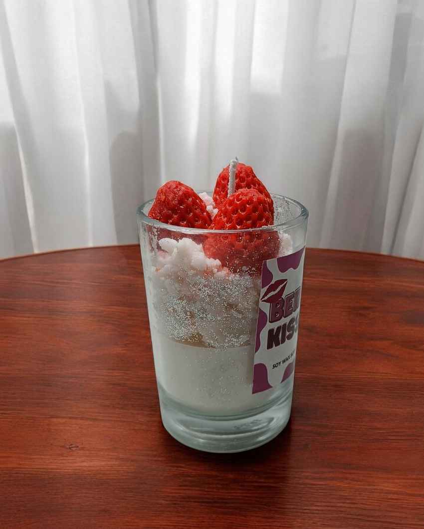 Delicious Red & White Berry Kiss Strawberry Candle | 2 x 4 inches