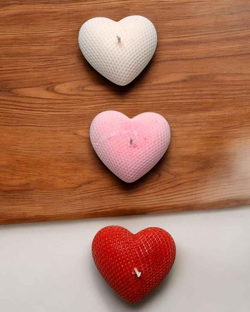 Sweet Multicolor Trio of Love Heart Candles | Set of 3 | 3 x 2 inches