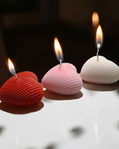 Sweet Multicolor Trio of Love Heart Candles | Set of 3 | 3 x 2 inches