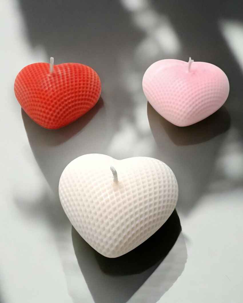 Sweet Multicolor Trio of Love Heart Candles | Set of 3 | 3 x 2 inches