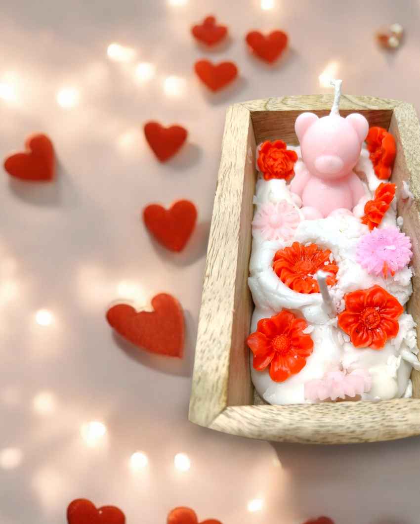 Playful Multicolor Teddy in Bathtub Wooden Candle | 5 x 3 inches