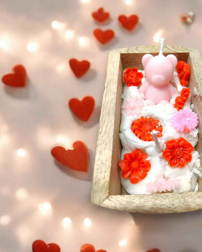 Playful Multicolor Teddy in Bathtub Wooden Candle | 5 x 3 inches