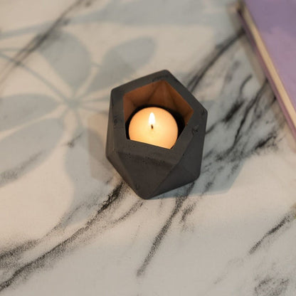 Compact Modern Shape Geoglow Concrete Tealight Candle Holder | 3 x 3 x 2 inches