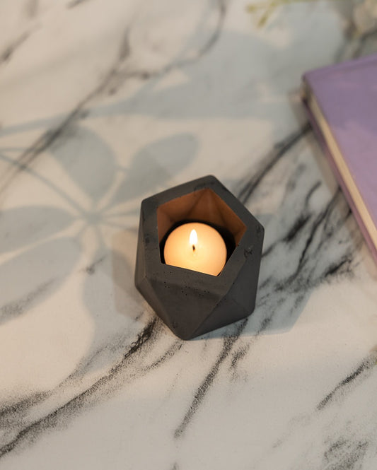 Compact Modern Shape Geoglow Concrete Tealight Candle Holder | 3 x 3 x 2 inches