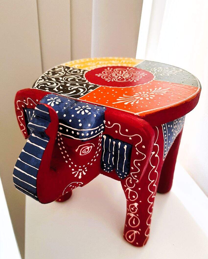 Artistic Charm Wooden Elephant Stool | 11 x 8 inches