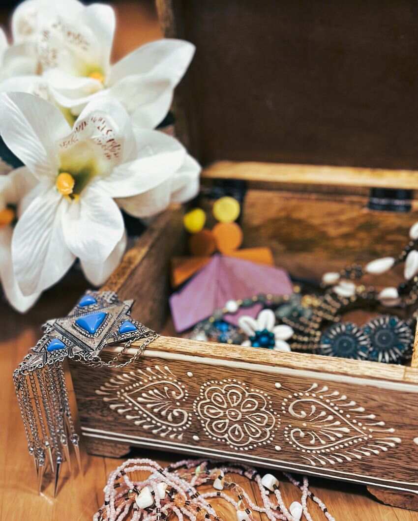 Artistic Wooden Jewelry Box | 8 x 8 x 5 inches