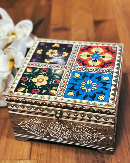 Artistic Wooden Jewelry Box | 8 x 8 x 5 inches