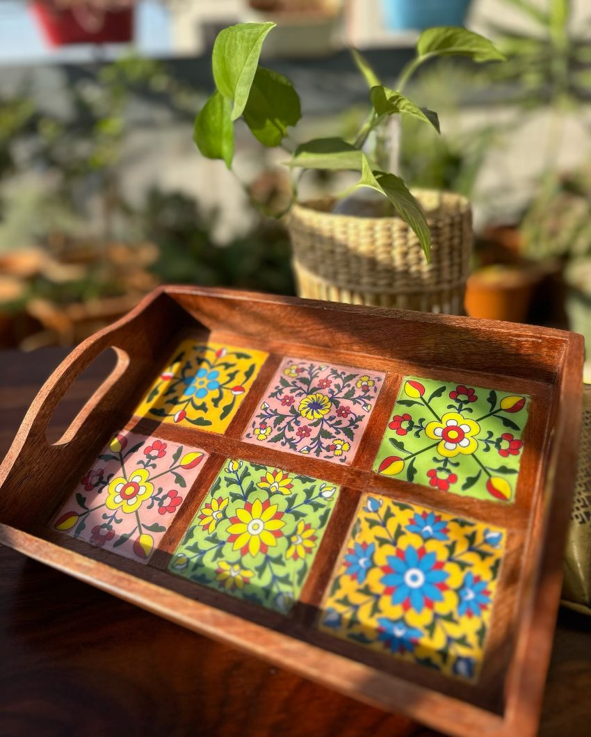 Elegant Wooden Mosaic Tray | 14 x 11 inches