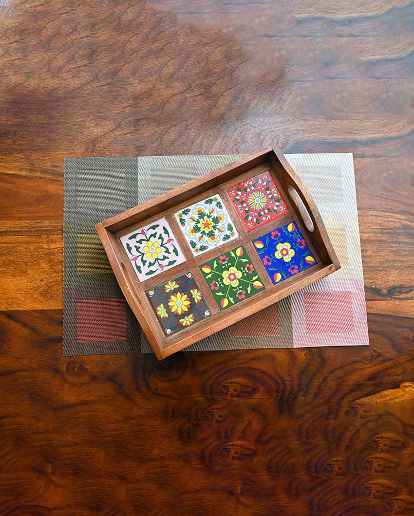 Elegant Wooden Mosaic Tray | 14 x 11 inches