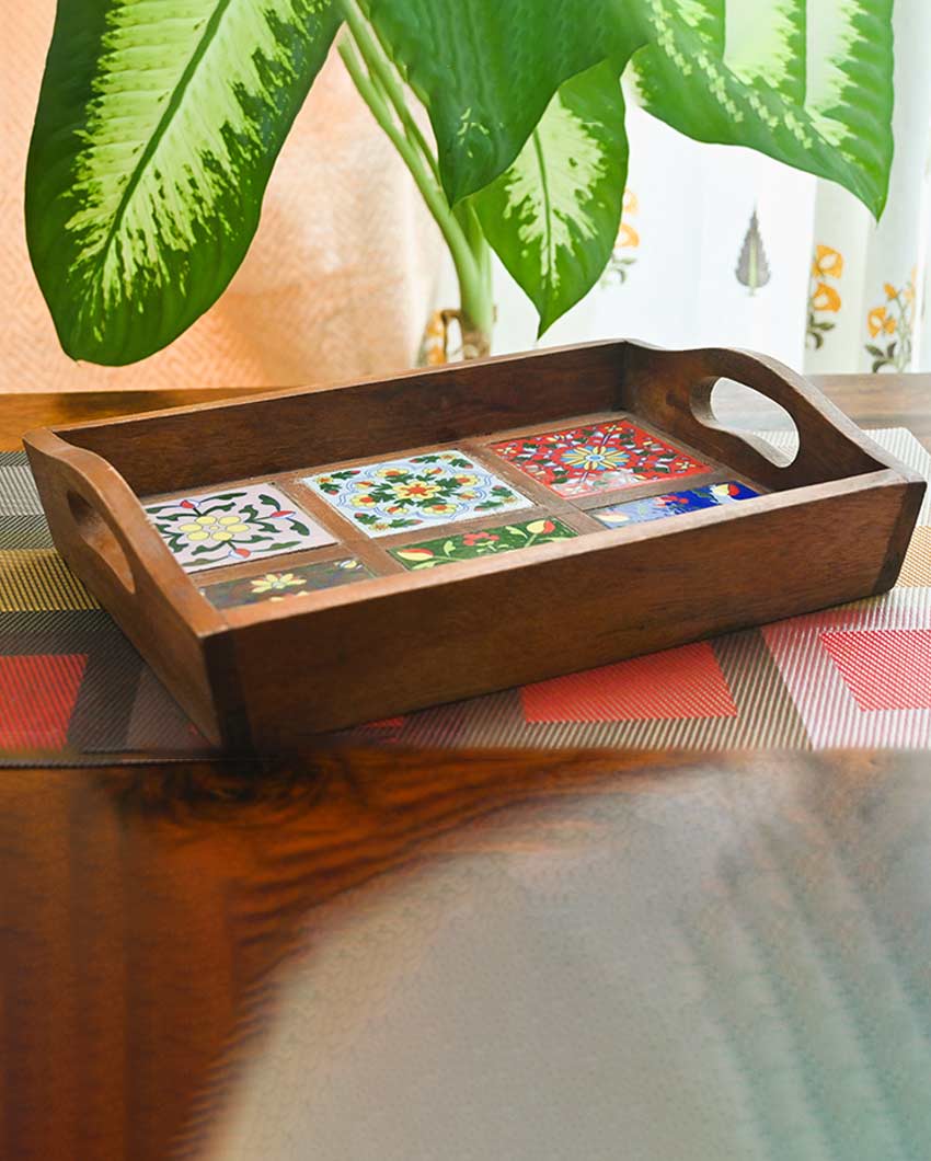 Elegant Wooden Mosaic Tray | 14 x 11 inches