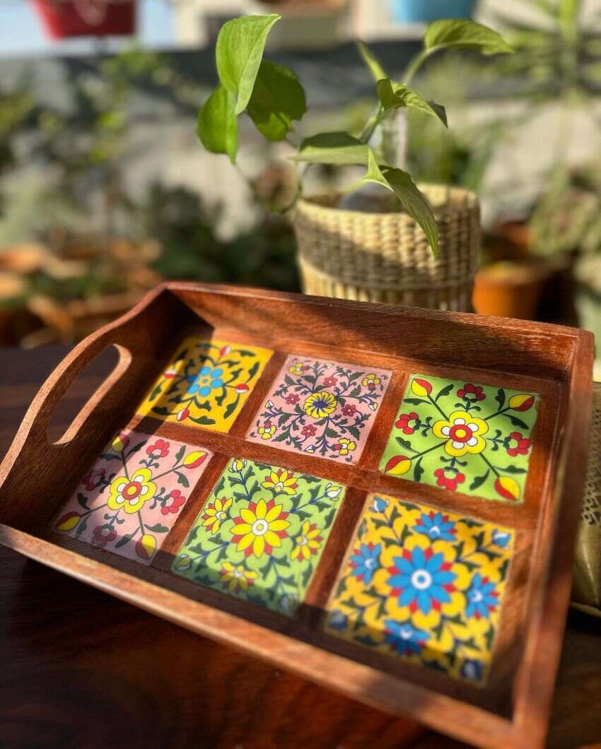 Elegant Wooden Mosaic Tray | 14 x 11 inches