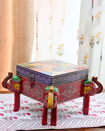 Elephant Wisdom Box Multicolor Wooden Box | 8 x 8 x 6 inches