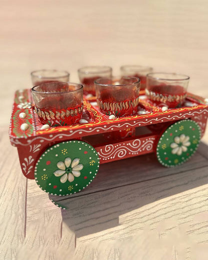 Playful Charm Chai On Wheels Tea Glass With Cart | 7 Pieces