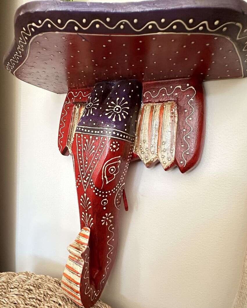 Red Floating Elephant Wooden Shelf | 12 x 13 inches