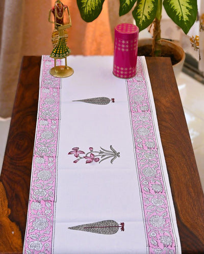 Charming Pink Handblock Print Table Runner | 14 x 70 inches