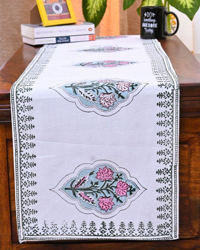 Elegant Pink Handblock Print Table Runner | 14 x 70 inches