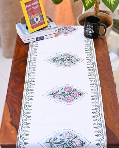 Elegant Pink Handblock Print Table Runner | 14 x 70 inches