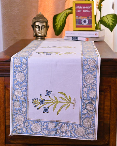 Stunning Blue Handblock Print Table Runner | 14 x 70 inches