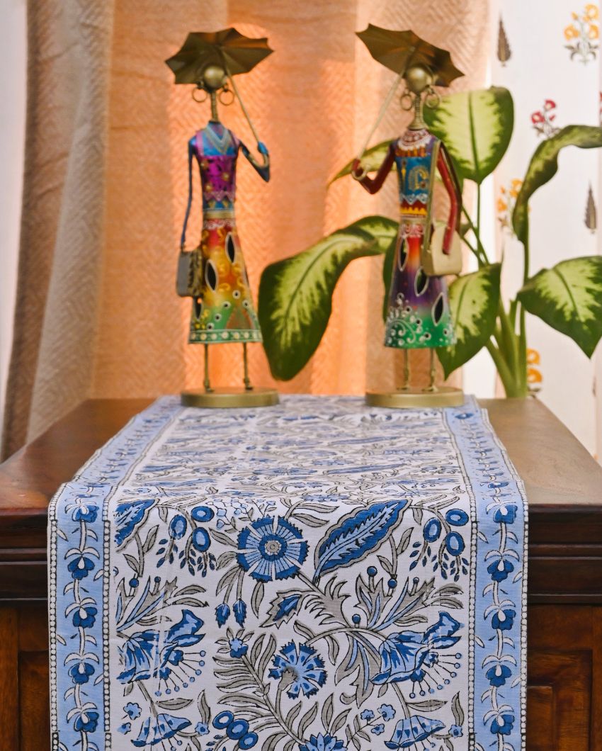 Beautiful Blue Handblock Print Table Runner | 14 x 70 inches