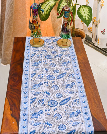 Beautiful Blue Handblock Print Table Runner | 14 x 70 inches