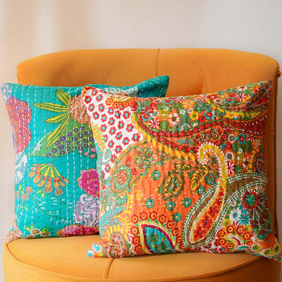 Handcrafted Kantha Cushion Cover | 16 x 16 inches | Set of 2