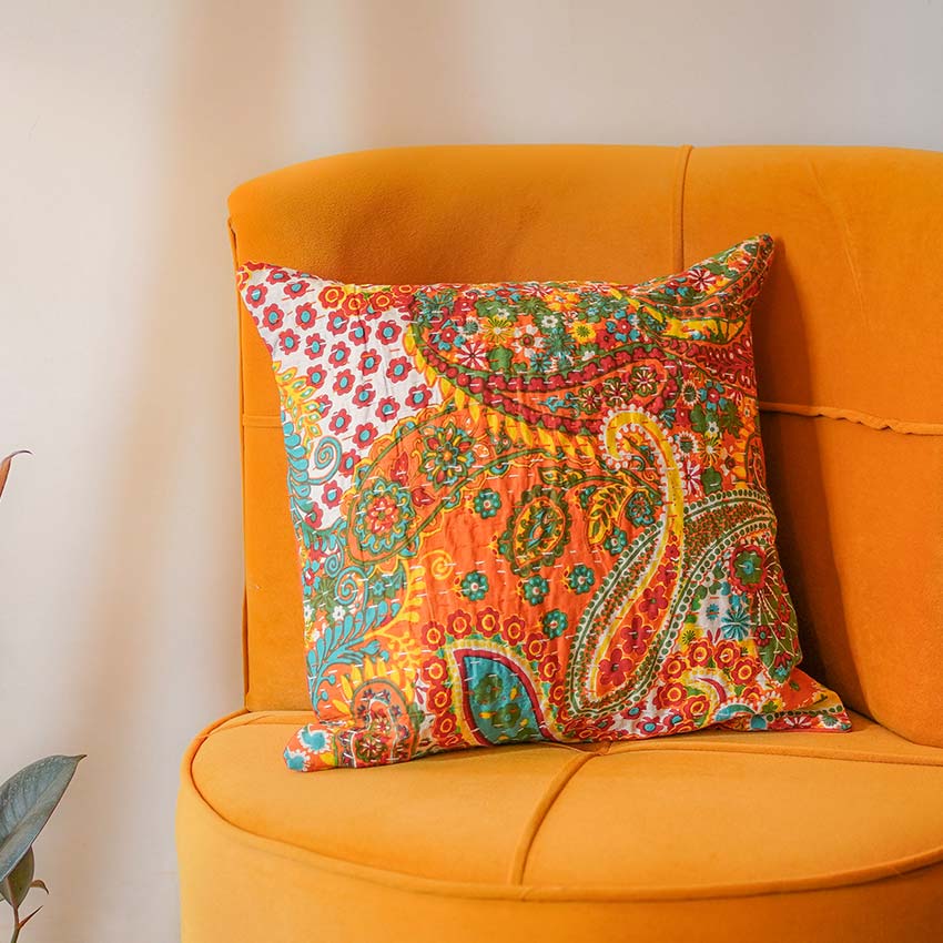 Handcrafted Kantha Cushion Cover | 16 x 16 inches | Set of 2