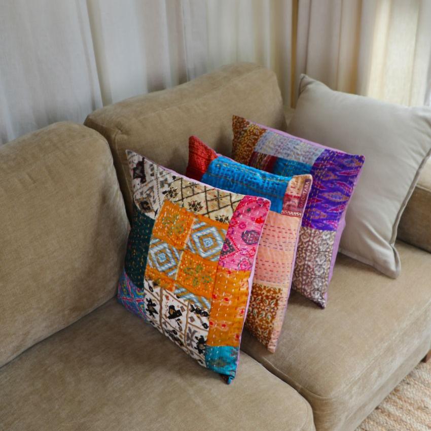 Colorful Kantha Cushion Covers | 16 x 16 inches | Set of 5