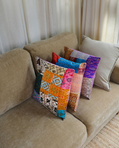 Colorful Kantha Cushion Covers | 16 x 16 inches | Set of 5