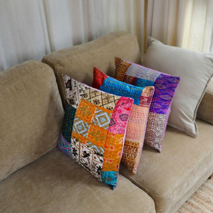 Colorful Kantha Cushion Covers | 16 x 16 inches | Set of 5