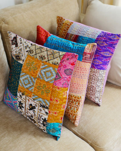 Colorful Kantha Cushion Covers | 16 x 16 inches | Set of 5