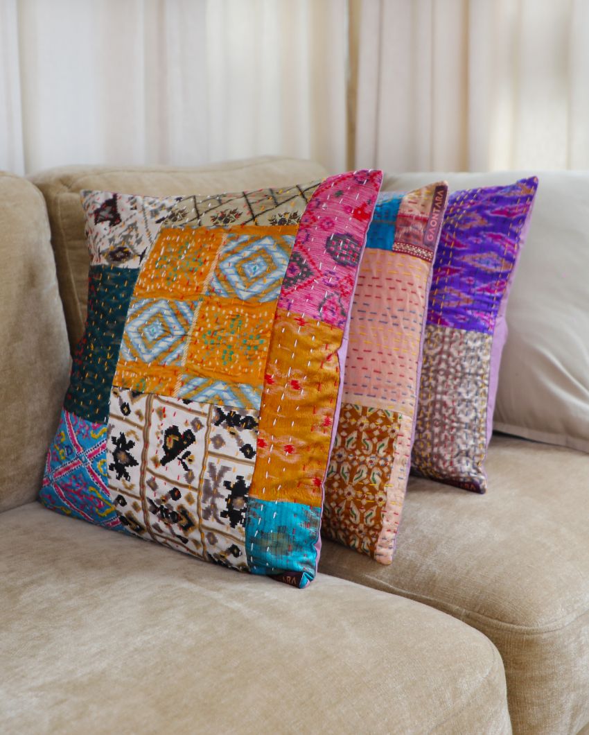 Colorful Kantha Cushion Covers | 16 x 16 inches | Set of 5