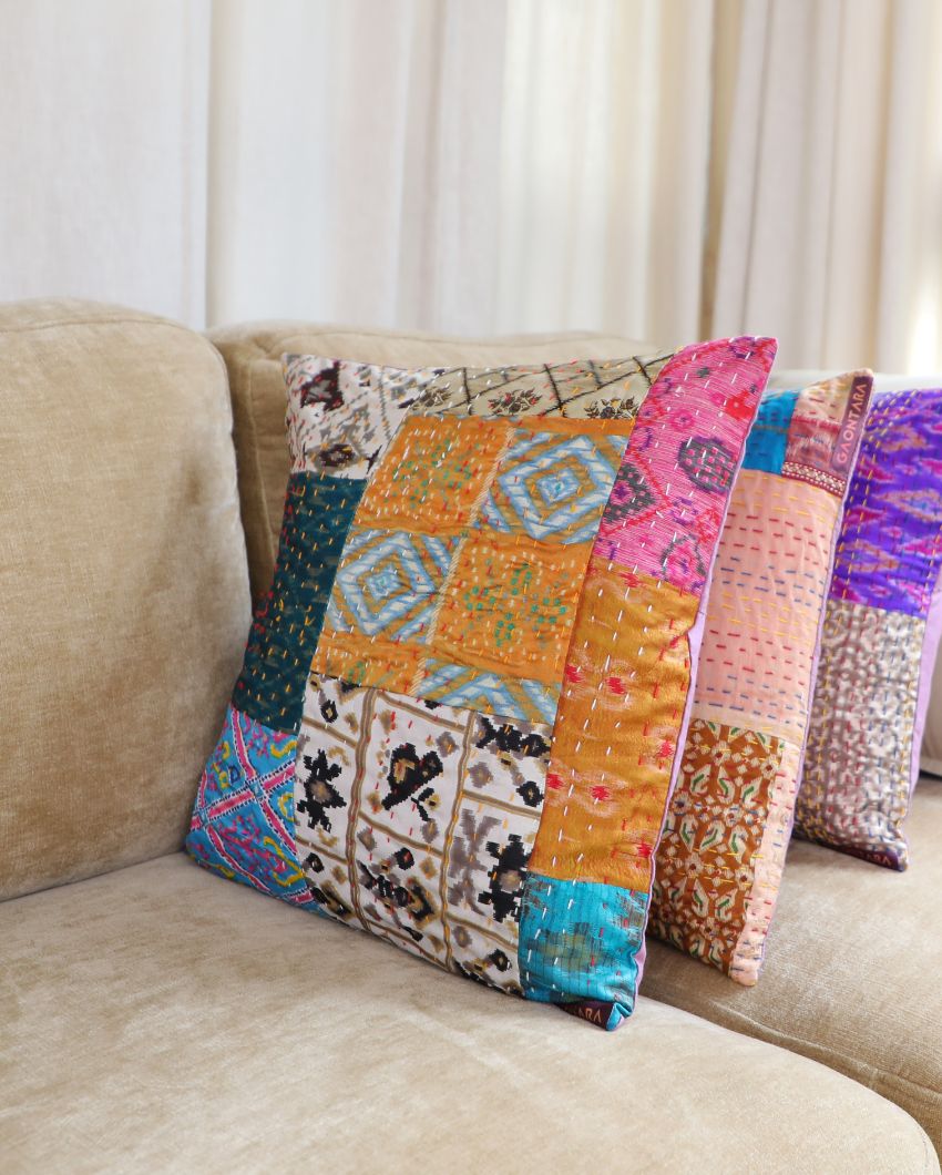 Colorful Kantha Cushion Covers | 16 x 16 inches | Set of 5