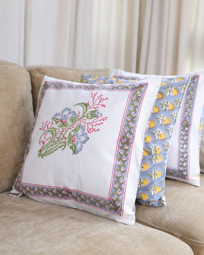 Traditional Hand-Block Printed Cushion Covers | 16 x 16 inches | Set of 5