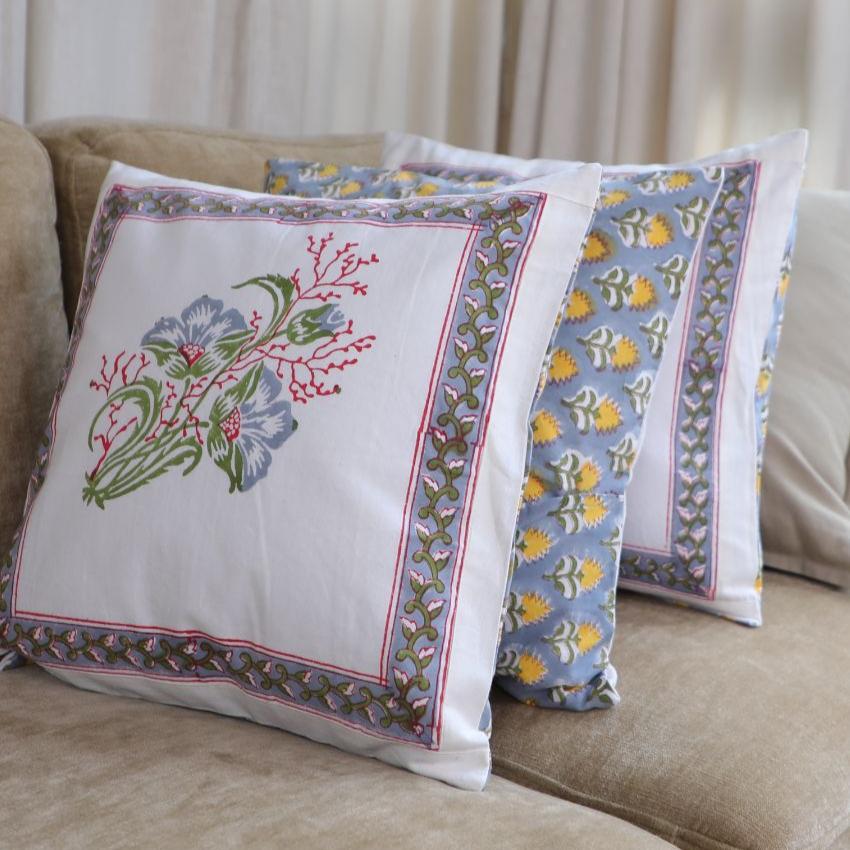 Traditional Hand-Block Printed Cushion Covers | 16 x 16 inches | Set of 5