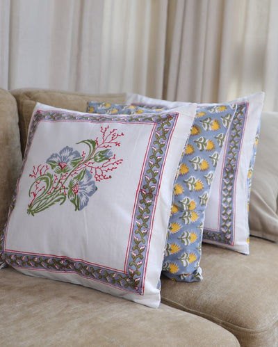 Traditional Hand-Block Printed Cushion Covers | 16 x 16 inches | Set of 5