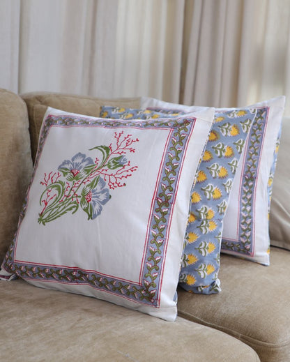 Traditional Hand-Block Printed Cushion Covers | 16 x 16 inches | Set of 5