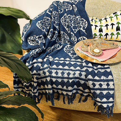 Cozy Indigo Cotton Sofa Throw | 78 x 52 inches